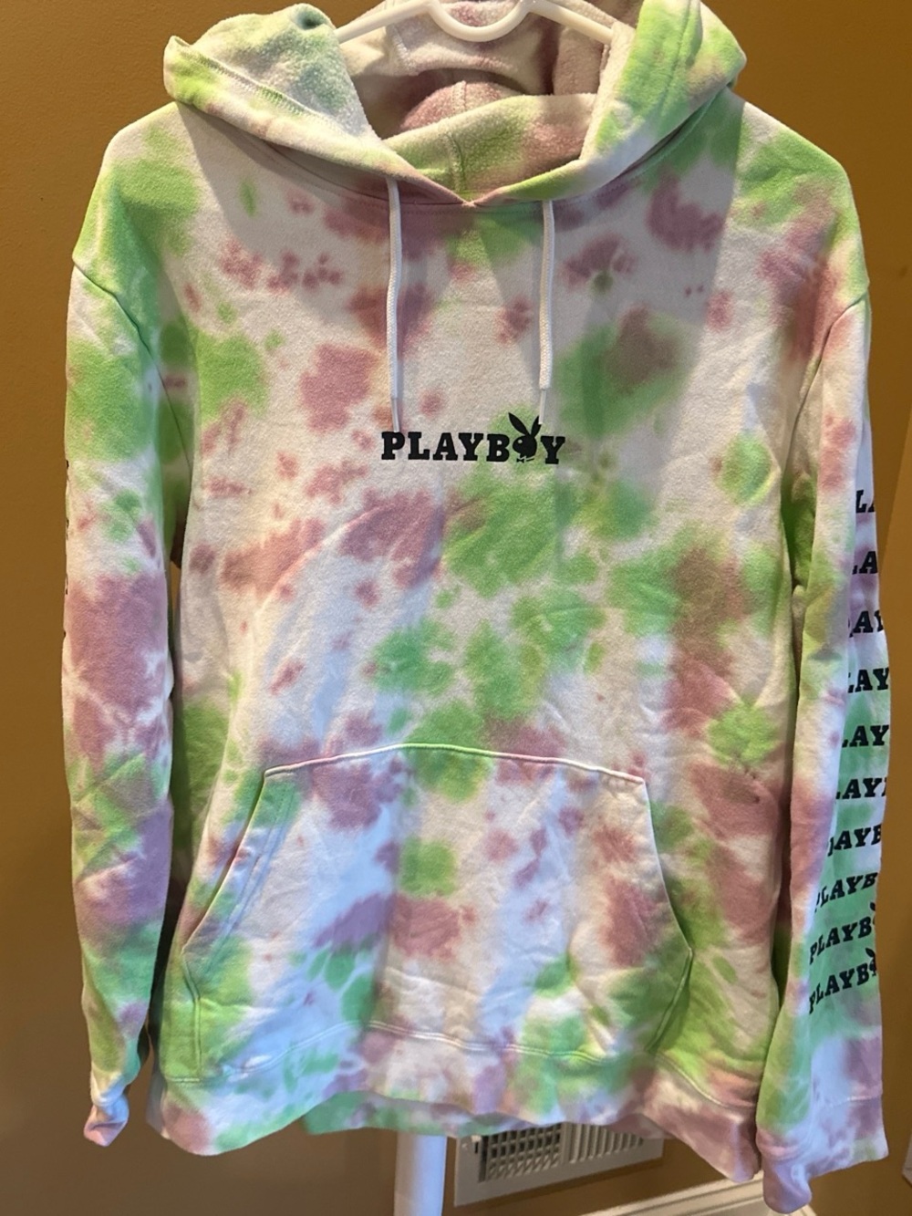 PacSun Tie-Dye Playboy Hoodie in Green, Pink, White
